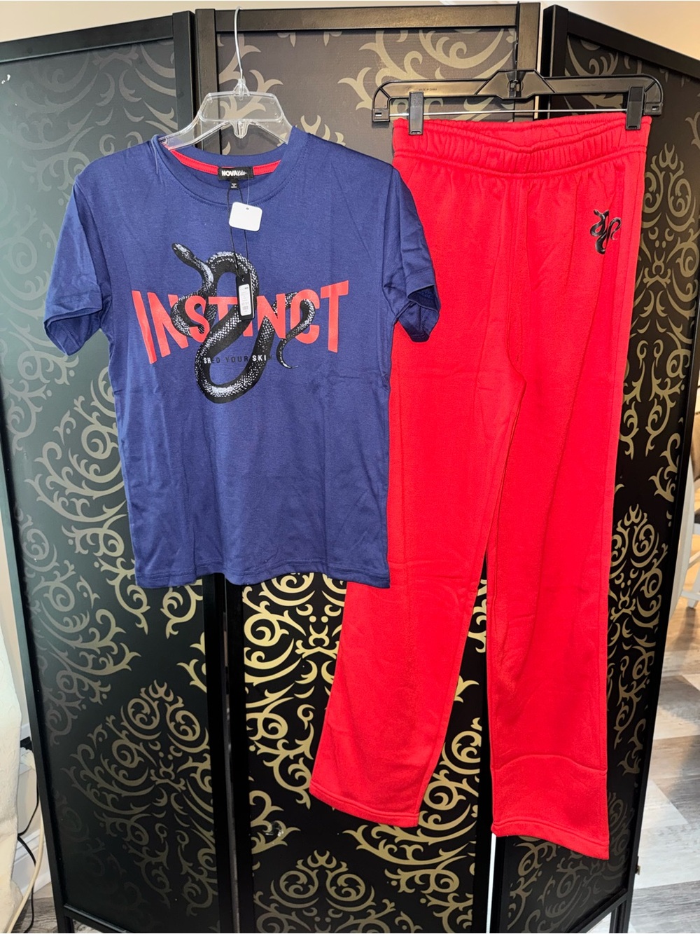 Kids Snake Graphic Set - Navy Top & Red Pants